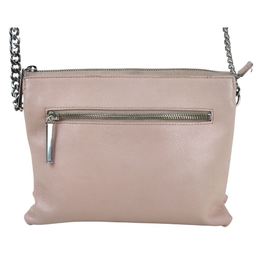 Halogen POWDER PINK GENUINE LEATHER CHAIN TWO COMPARTMENT X-BODY SHOULDER BAG